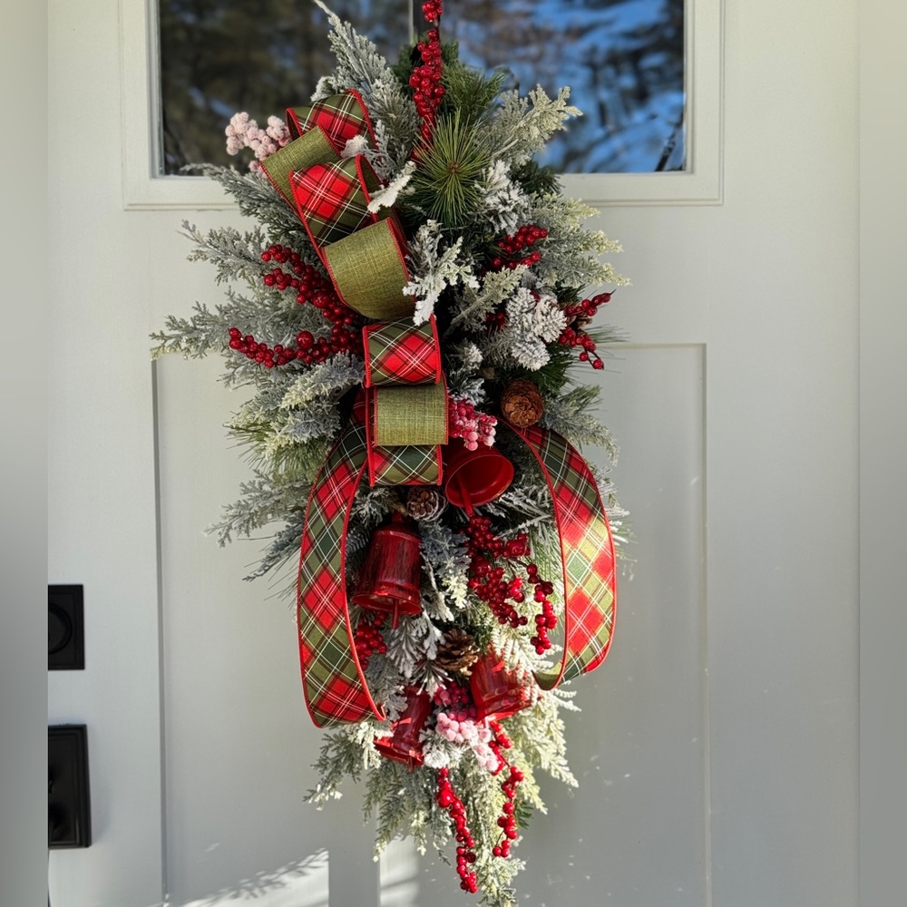 Red and Green Plaid Winter/Holiday Door Swag